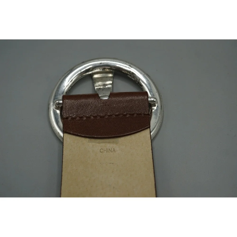 Michael Kors Brown Leather Studded Wide Belt Silver Round Buckle 551634 Small